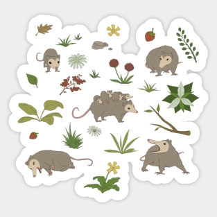 Possums in a Berry Field Pattern Sticker